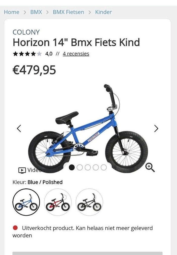 Kinder fiets kinder BMX 14" Inch Colony Horizon, Fietsen en Brommers, Ophalen, Velgrem, Colony, Minder dan 16 inch