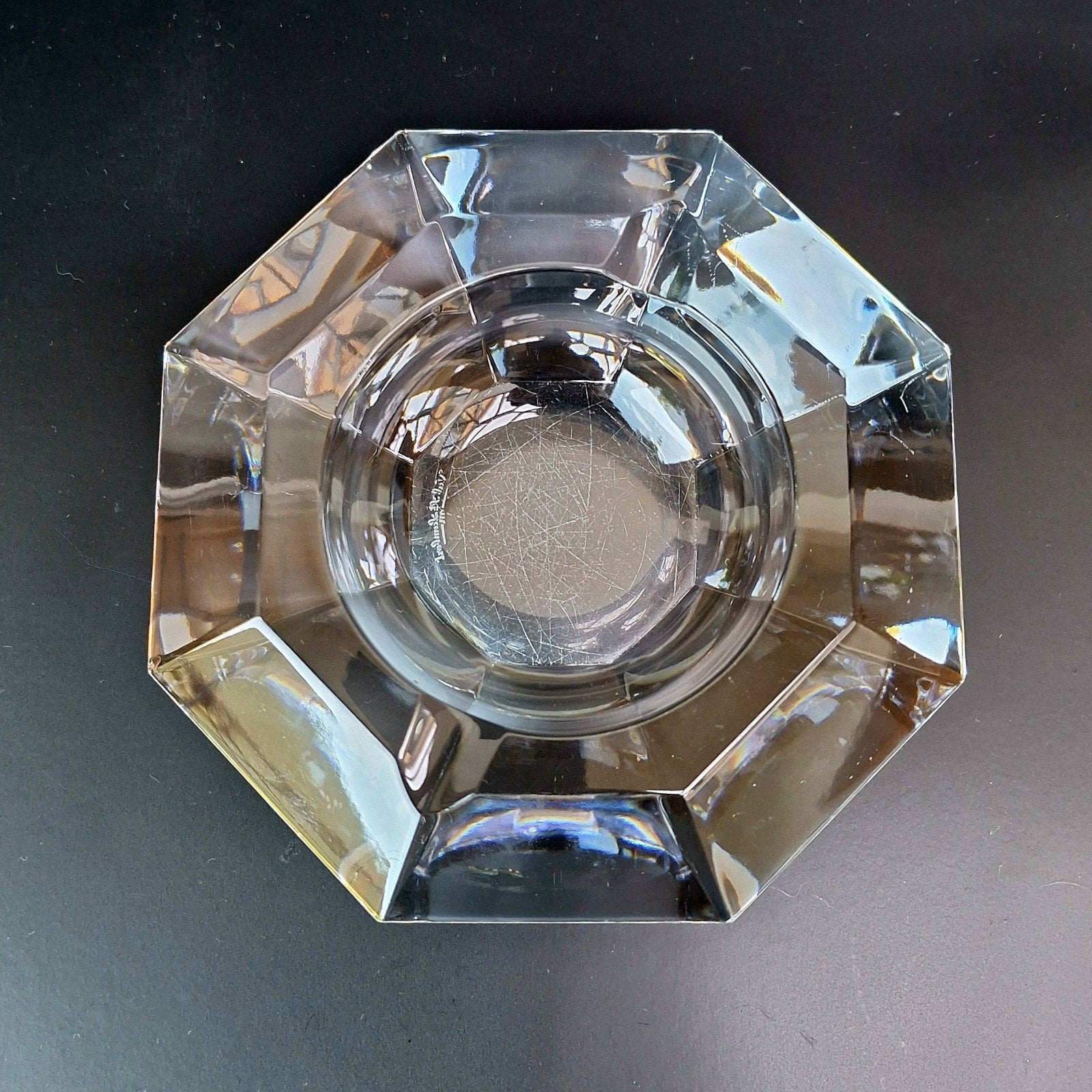 Kristallen vide-poche/asbak octagon 'Amadis' Val St Lambert, Ophalen of Verzenden