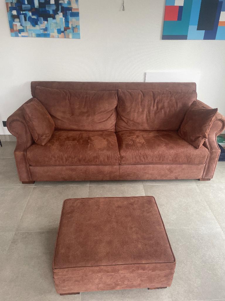 Zetel met poef, Maison & Meubles, Canapés | Salons, 200 à 250 cm, Banc droit, Comme neuf, Enlèvement