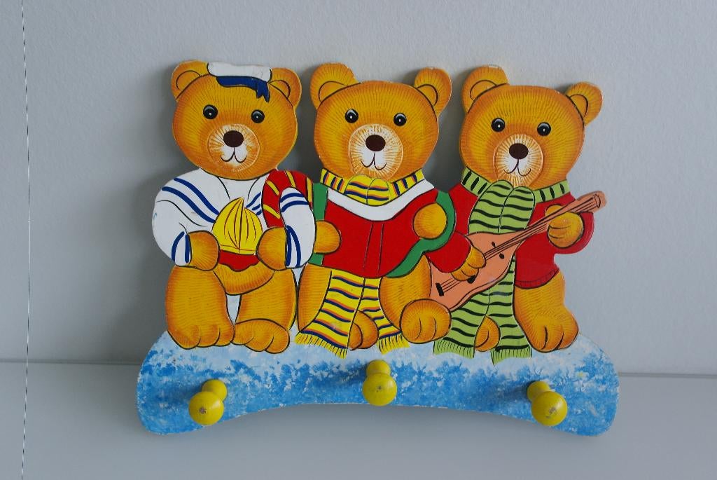 kinderkapstok in hout 3 beren met 3 haken, Ophalen of Verzenden, Zo goed als nieuw, Hout, Kinderkapstok
