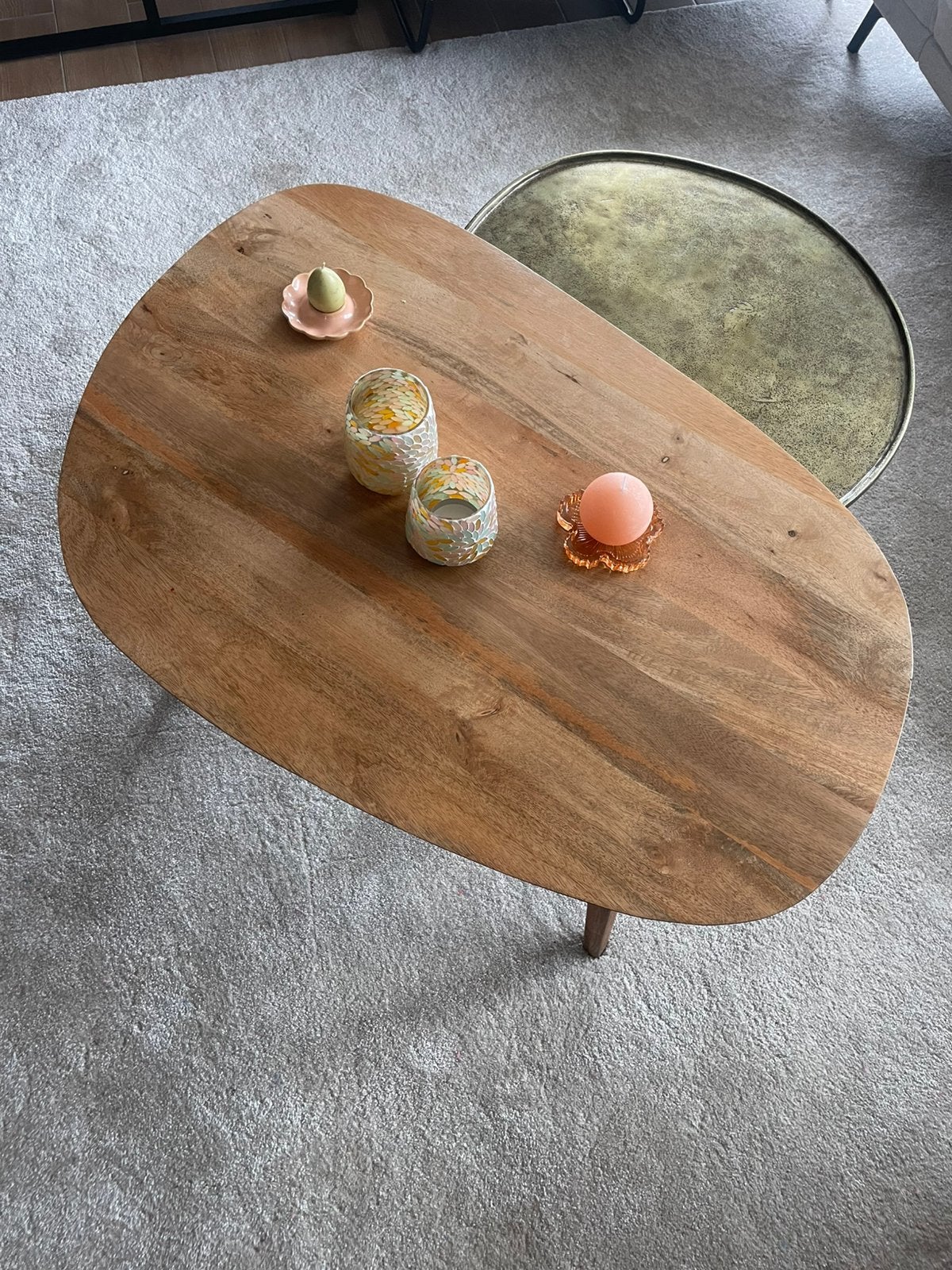 2 x Table de salon en bois, métal doré, pieds noirs, Enlèvement, Comme neuf, Métal
