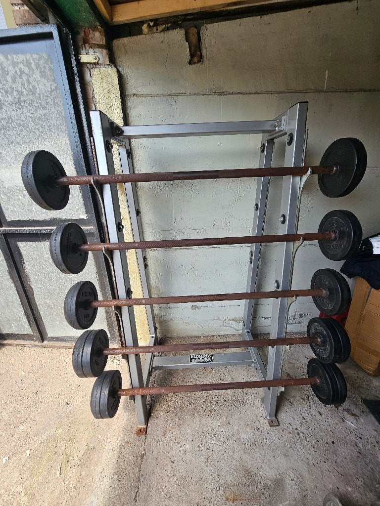 Vaste halters met rek merk HAMMER STRENGTH, Sport en Fitness, Ophalen, Gebruikt, Rug, Halterset
