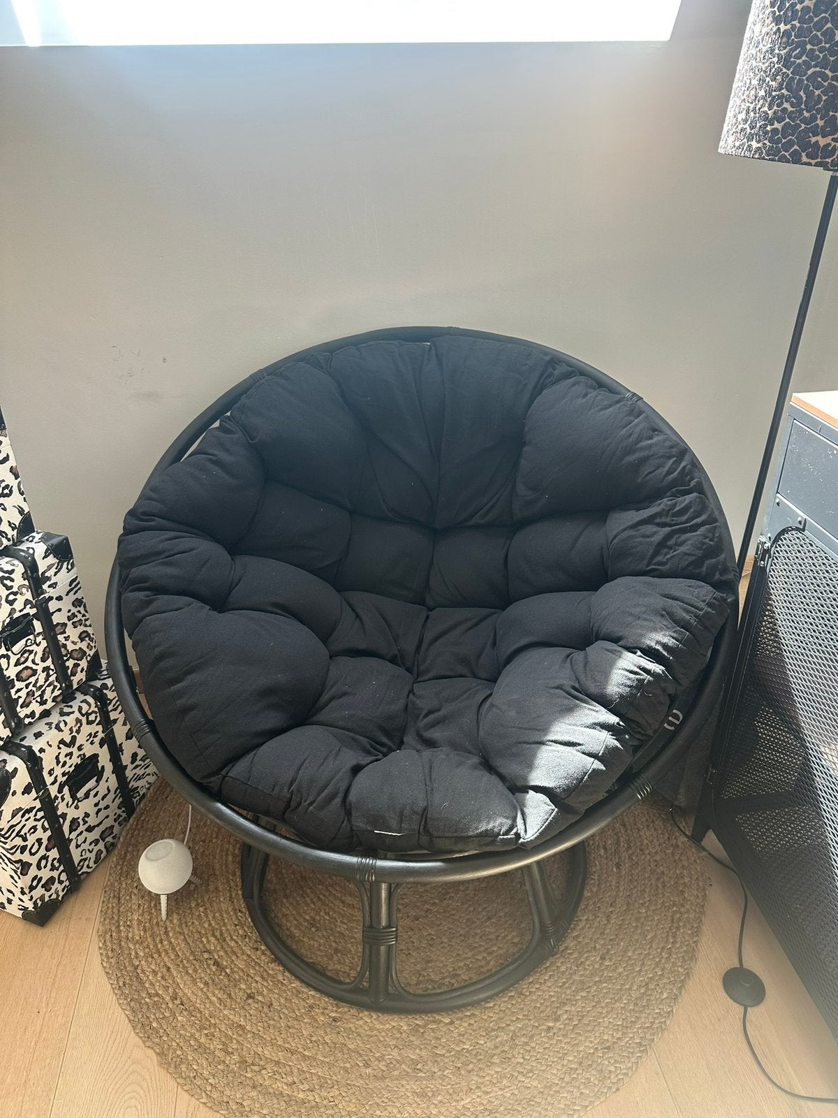 Fauteuil en rotin noir Papasan, Jardin & Terrasse, Chaises de jardin, Enlèvement, Comme neuf, Rotin