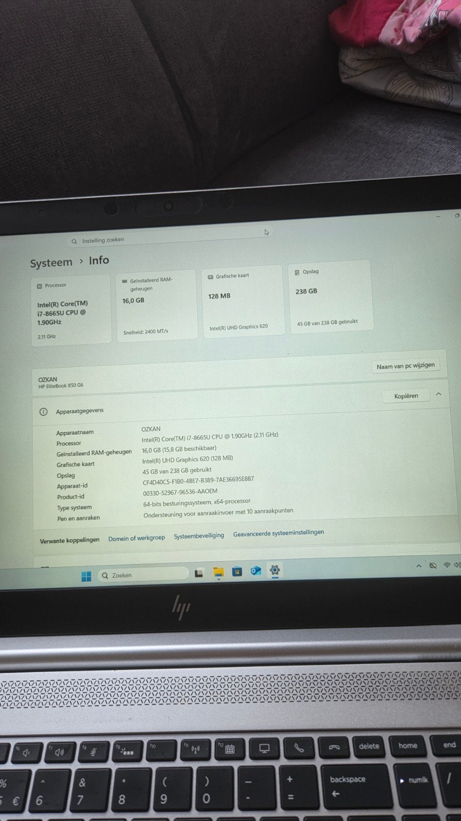 HP elitebook 850 G6 i7 16GB 256GB SSD touchscreen laptop, Ophalen, 2 tot 3 Ghz, Hp elitebook, Met touchscreen