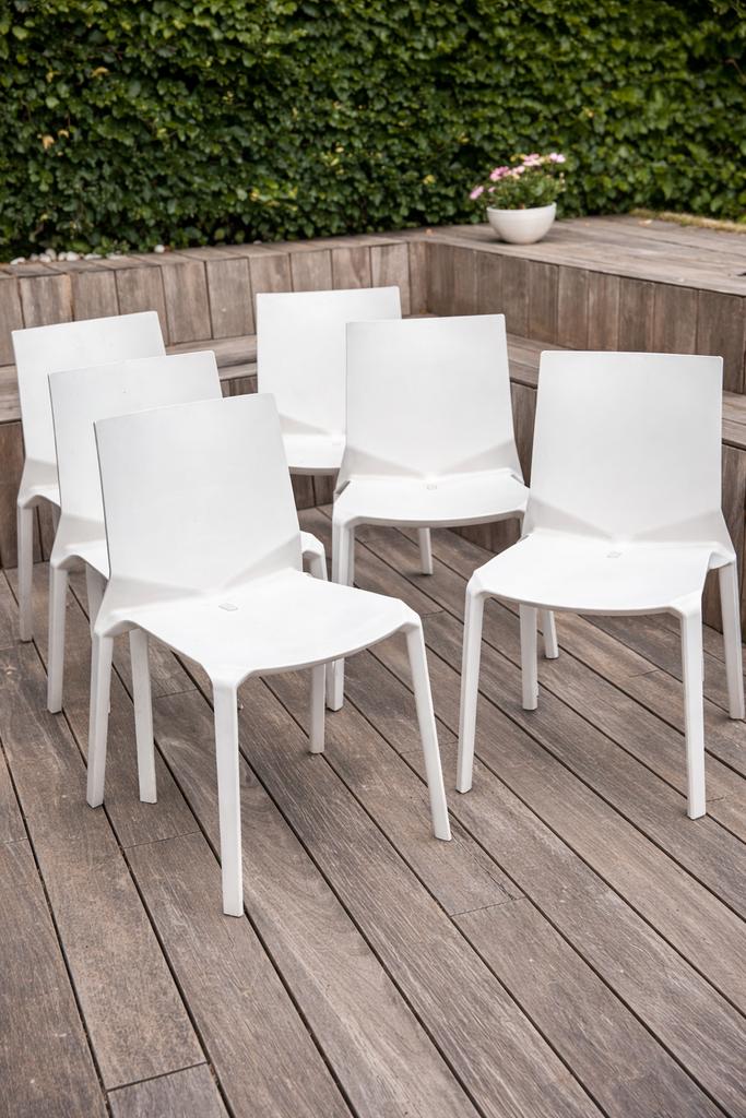 Kristalia Plana design stoelen – set van 6 – wit, Ophalen, Gebruikt, Kunststof, Stapelbaar