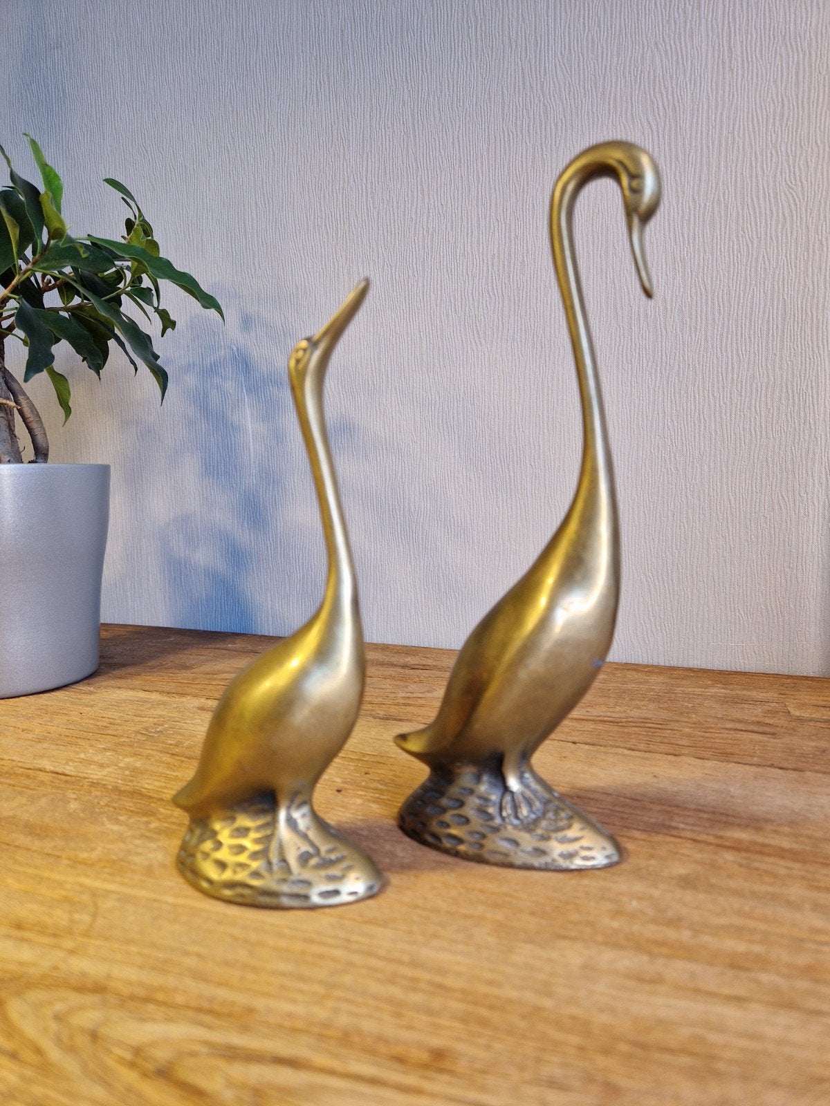 2x vintage beeldje van messing zwaan, Ophalen of Verzenden