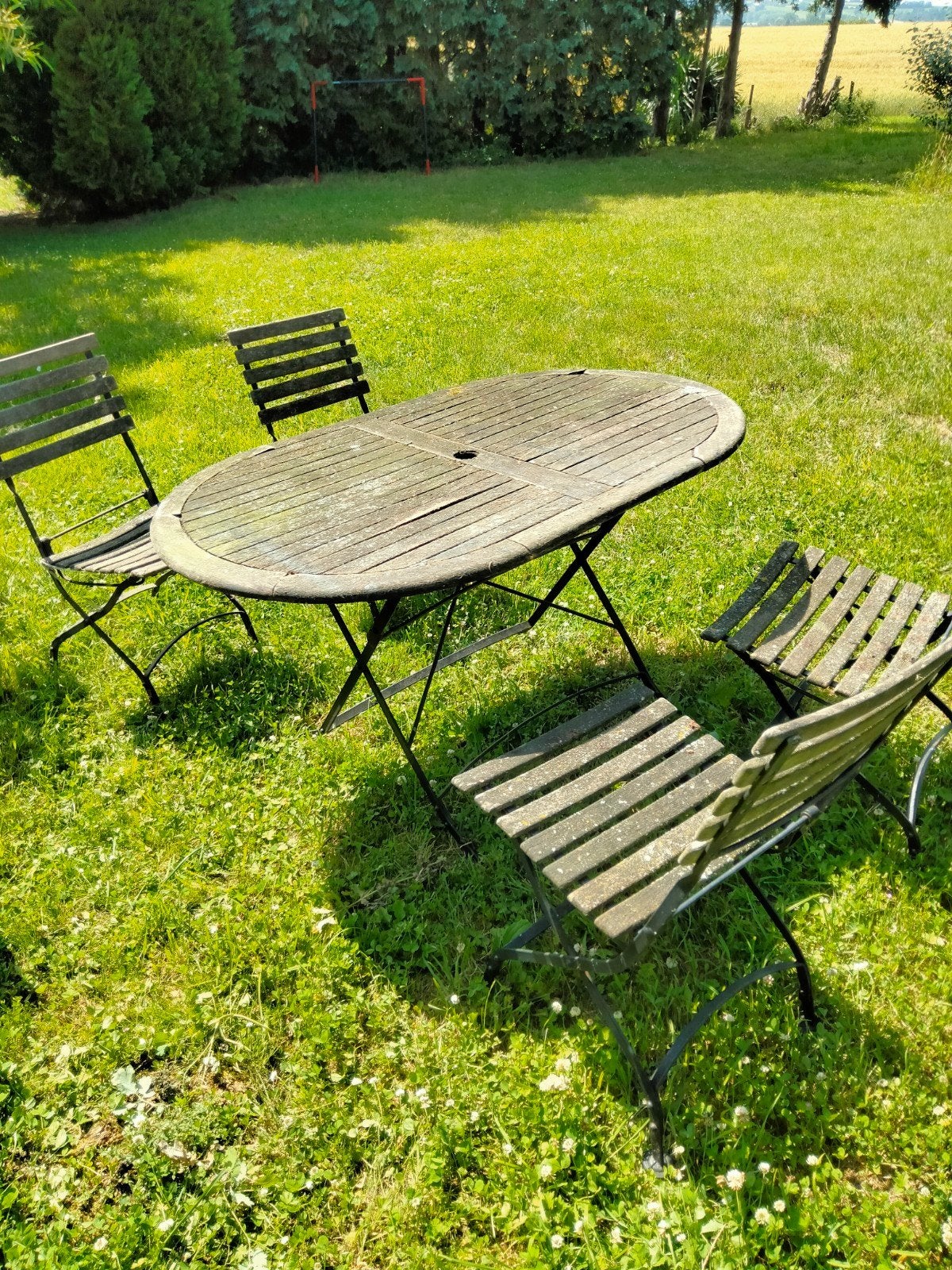 Salon de jardin bois métal à restaurer, Bois