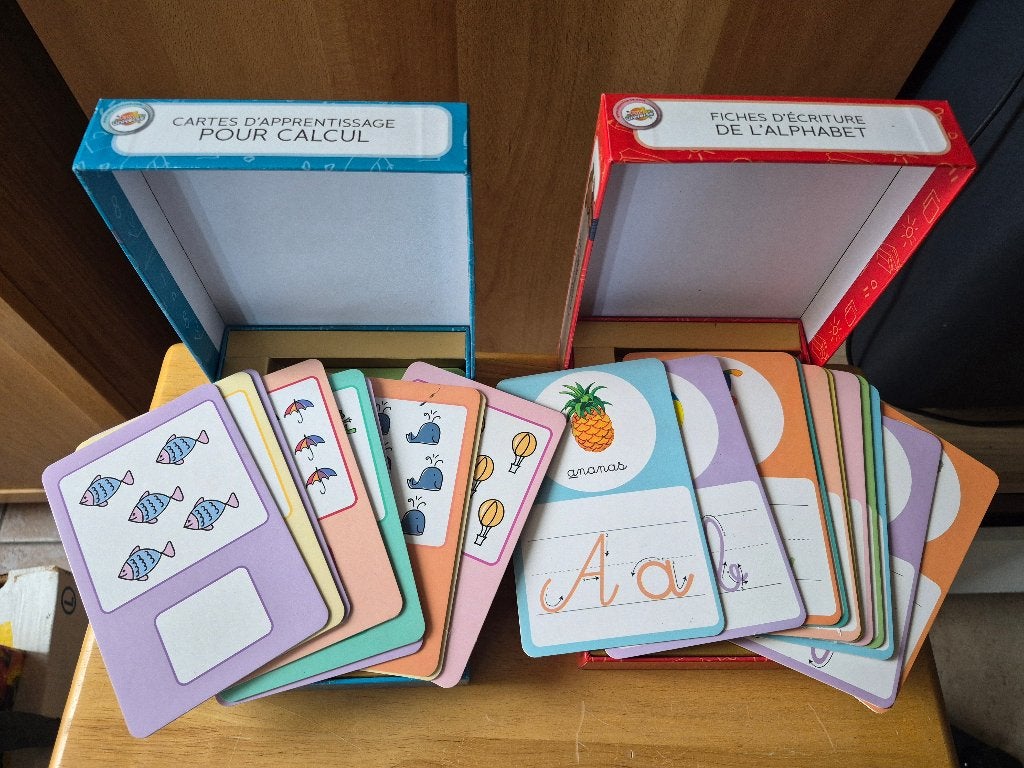 Lot de cartes d’apprentissage pour calcul et alphabet, Ophalen, Gebruikt