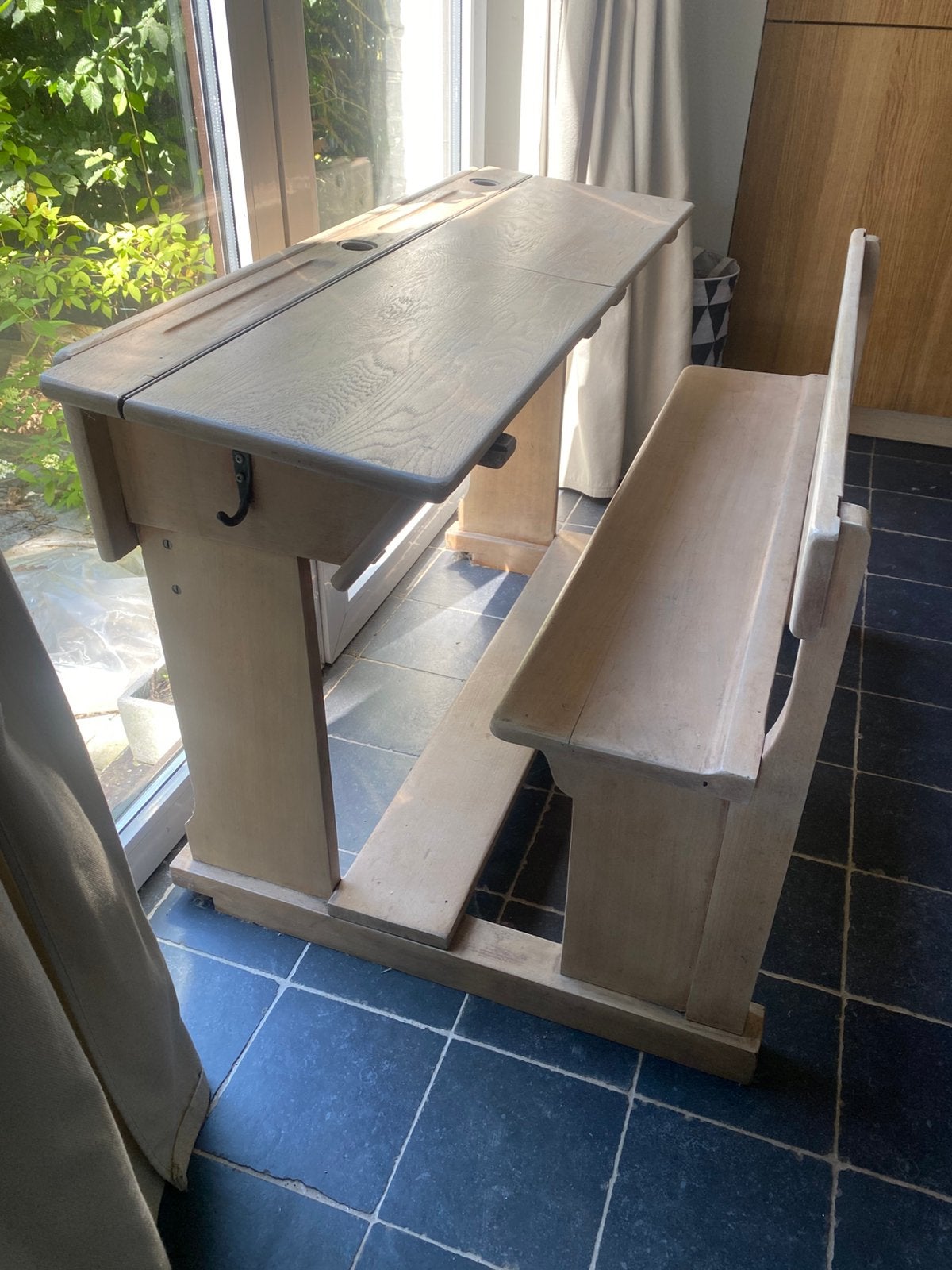 Antieke schoolbank, Huis en Inrichting, Bureaus, Ophalen, Gebruikt, 110 cm, Schoolbureau