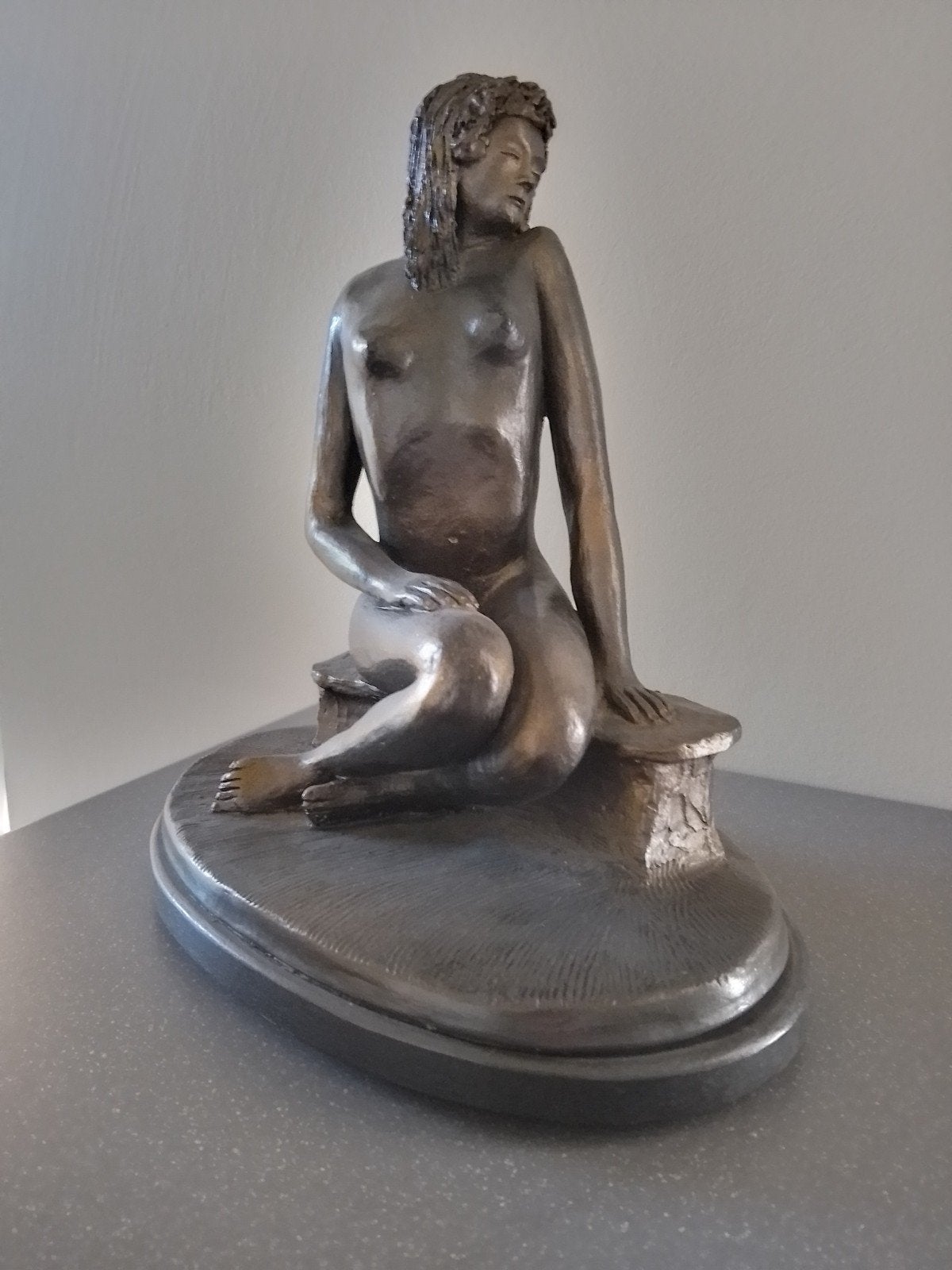 Terracotta beeld Zittend Naakt, Antiek en Kunst, Ophalen, Beeld