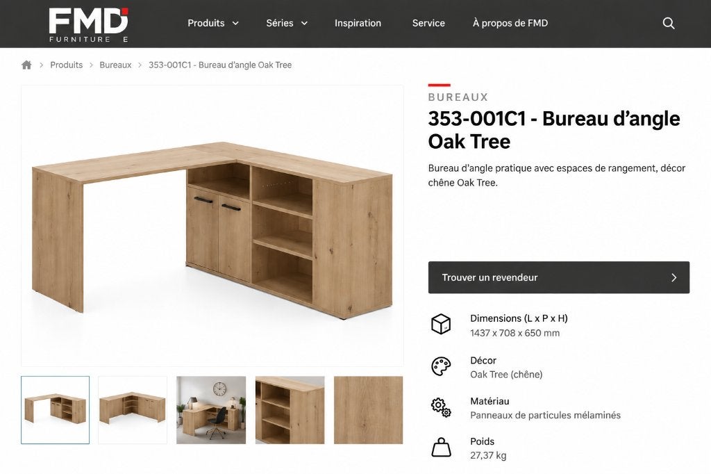 Bureau d'angle, Maison & Meubles, Neuf, Autres marques, 144 cm, Brun
