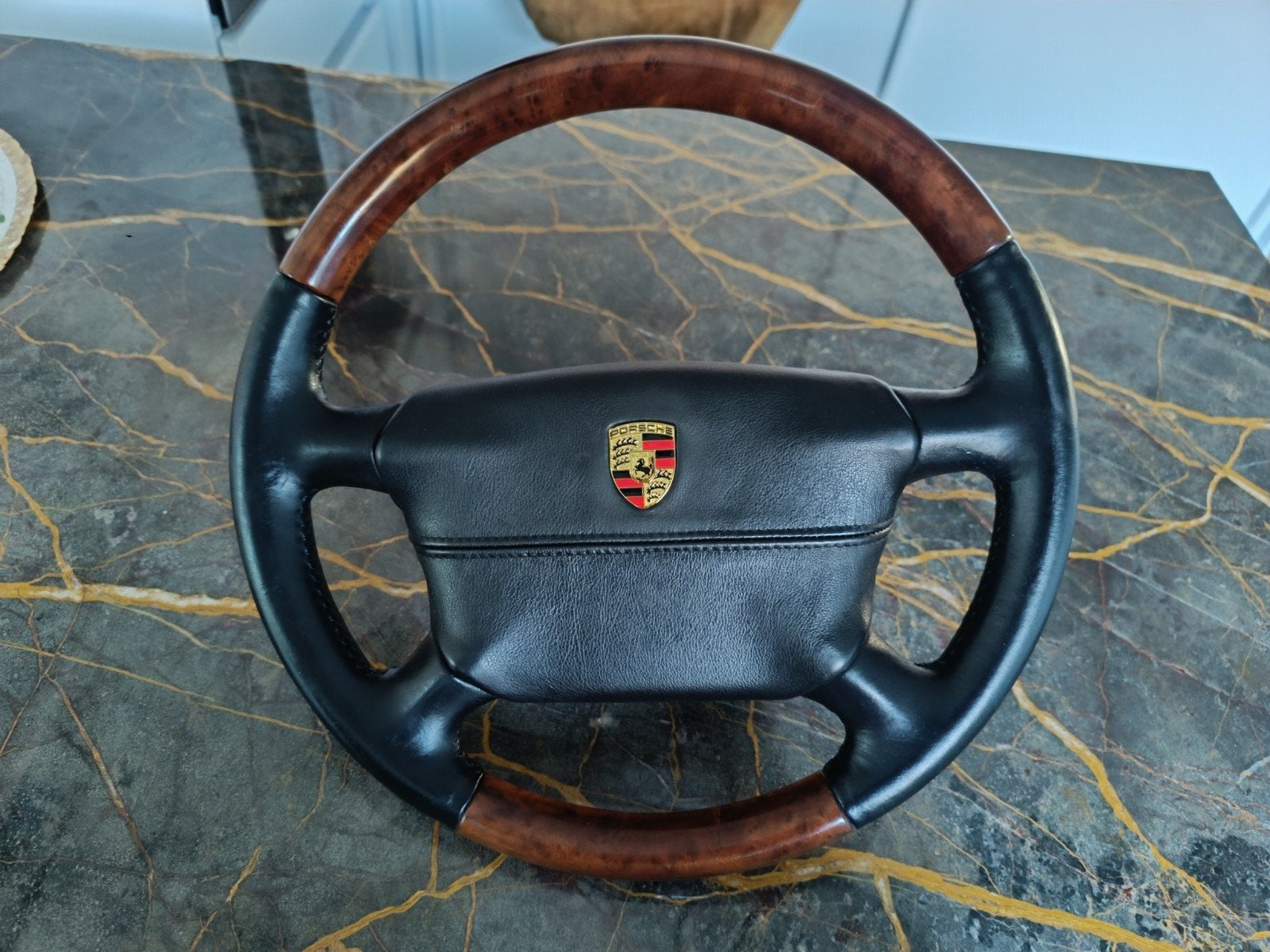 Lederen stuurwiel met notelaar hout porsche, Ophalen of Verzenden, Gebruikt, Porsche