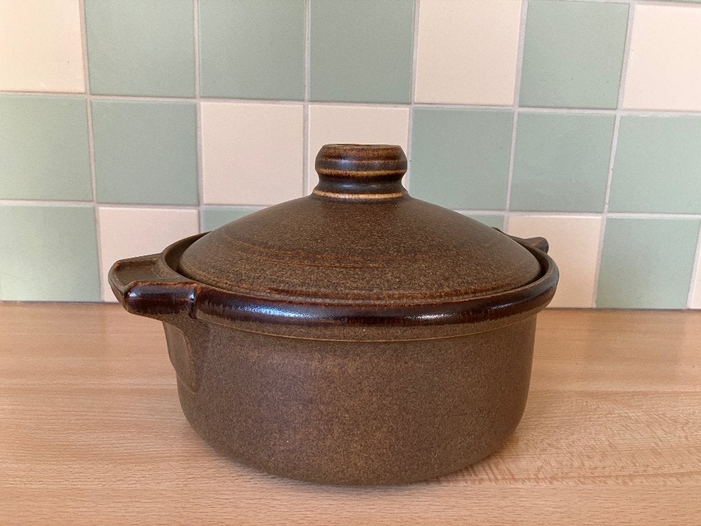Casserole en céramique vintage (style Arabia Ruska) — 3 L, Enlèvement ou Envoi, Comme neuf, Autres types, Pierre/céramique