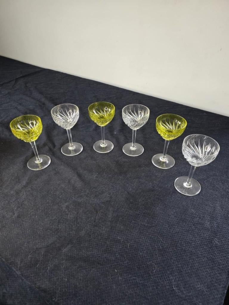 Set van 6 gelinieerde glazen van geslepen kristal, Ophalen of Verzenden