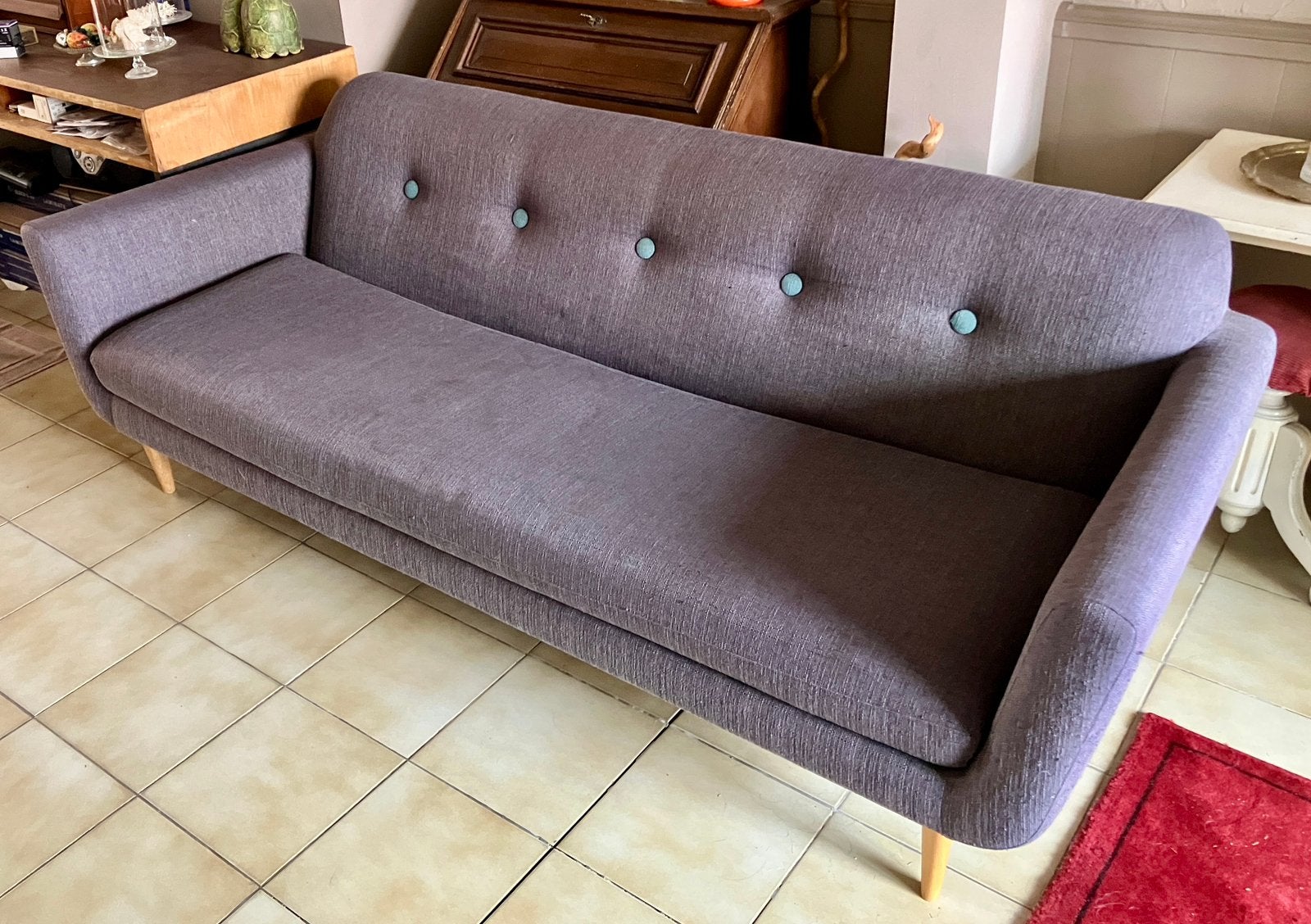 Zetel jaren ‘50 stijl met bijhorende poef, Moins de 75 cm, Enlèvement, Utilisé, Jaren '50