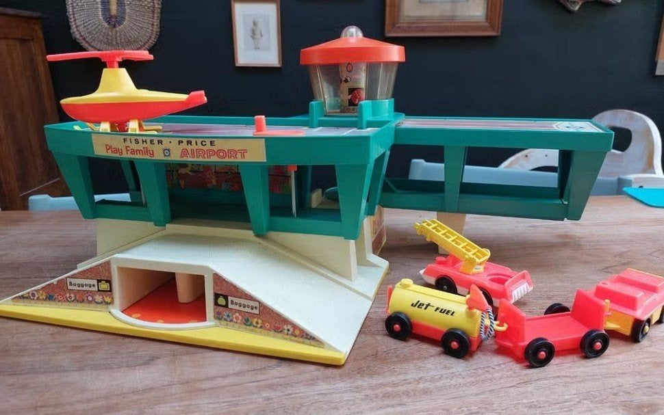 fisher price luchthaven vintage met vliegtuig, Ophalen of Verzenden, Gebruikt, Speelset
