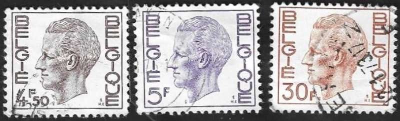 3 Postzegels België 1972 Koning Boudewijn, Koninklijk huis, Frankeerzegel, Ophalen of Verzenden, Gestempeld