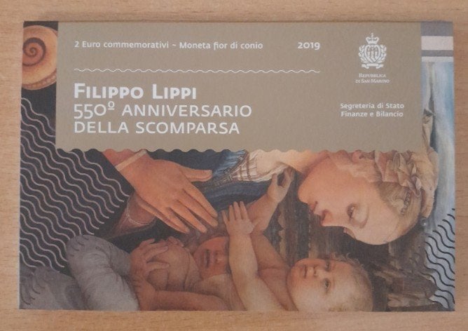 2 euro San Marino 2019 'Filippo Lippi' in folder, Postzegels en Munten, Ophalen of Verzenden, San Marino, 2 euro, Setje