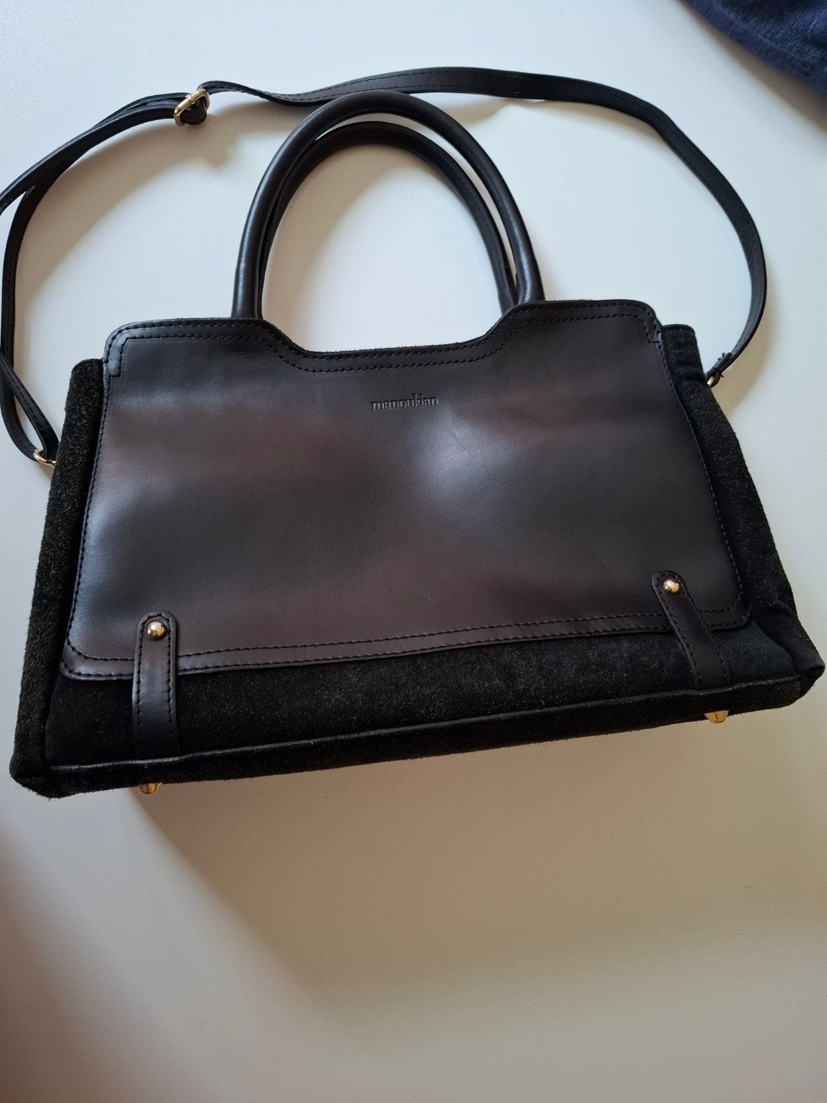 sac cuir et daim Manoukian, Bijoux, Sacs & Beauté, Enlèvement ou Envoi, Comme neuf, Noir, Sac à bandoulière
