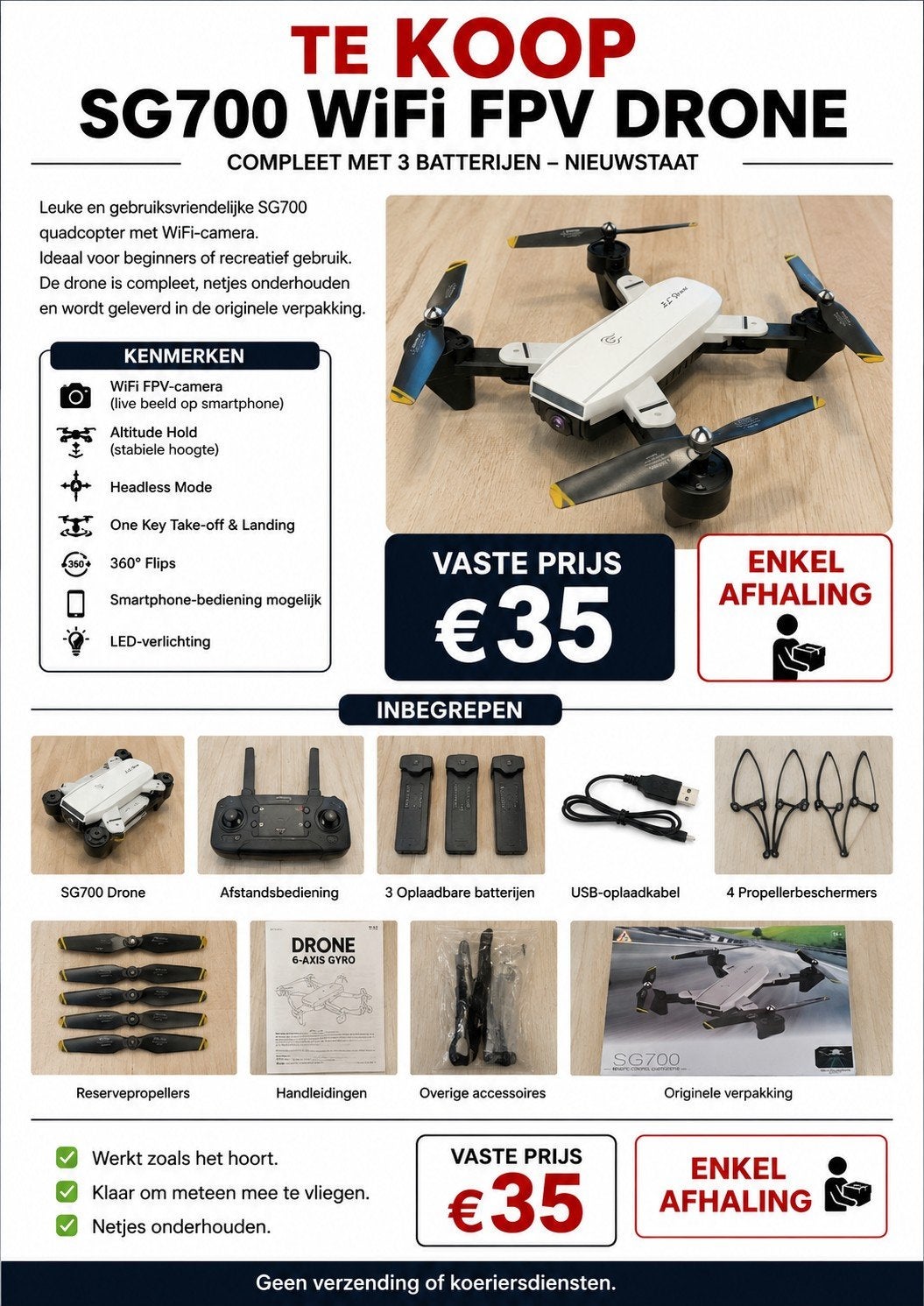 SG700 WiFi FPV Drone – Compleet met 3 batterijen – Nieuwstaa, Enlèvement, Reconditionné, Maintien d'altitude