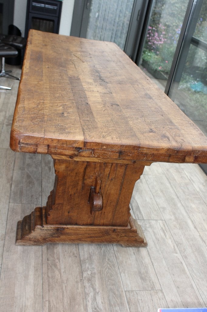 Massief eiken tafel 220cm op 84cm, verlengbaar, Ophalen, Tijdloos en past in vele stijlen, Eikenhout, 200 cm of meer