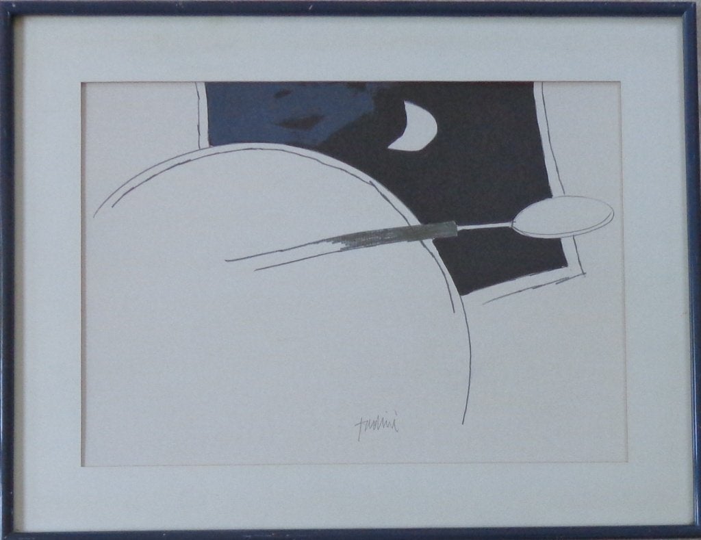 EMILIO TADINI / COMPOSITIE / ORIGINEEL WERK / 48x61cm KADER, Abstrait, Enlèvement ou Envoi, Papier/carton, Technique mixte
