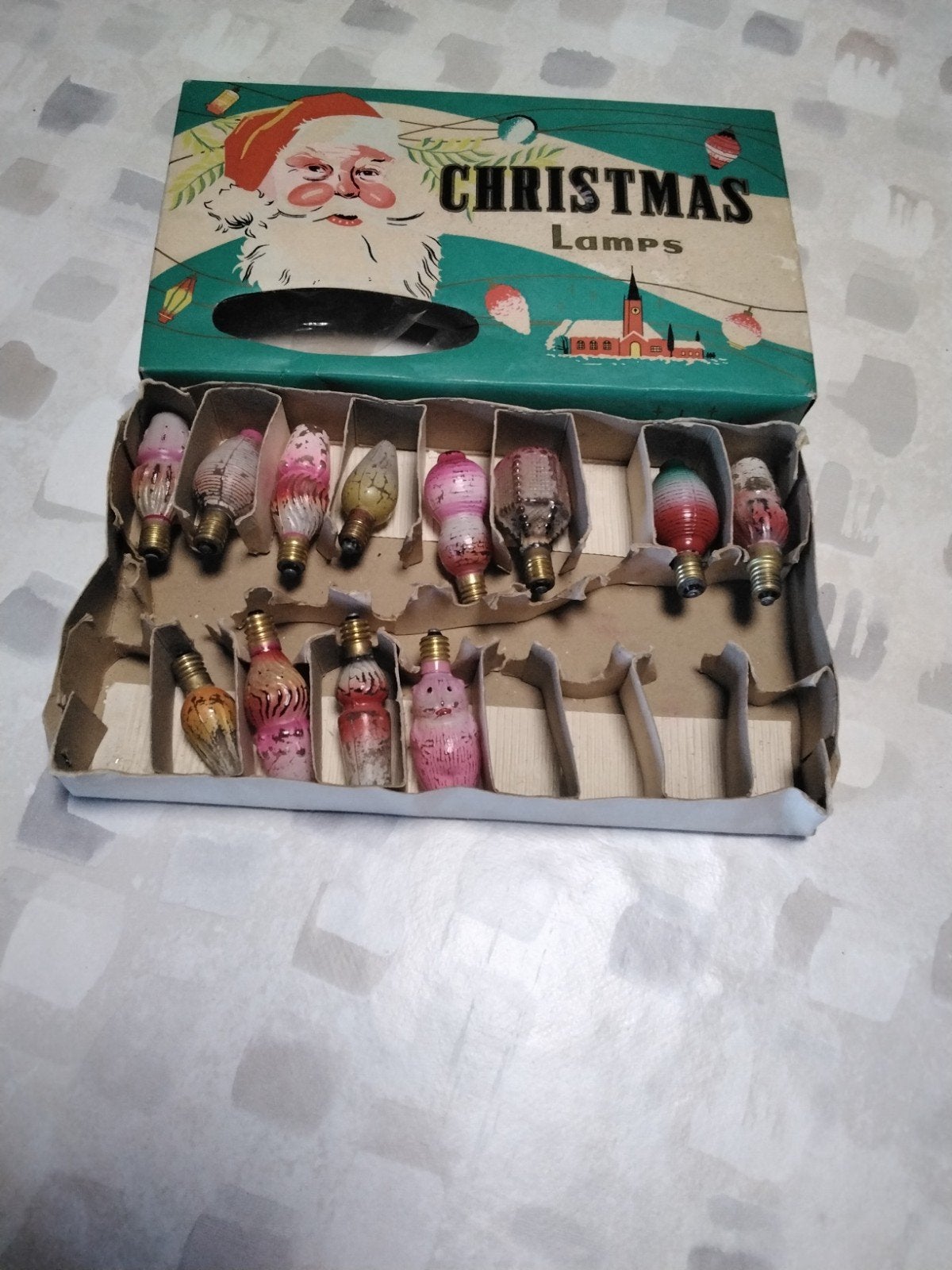 oude kerstlampjes in oud doosje 12 stuks, Diversen, Ophalen