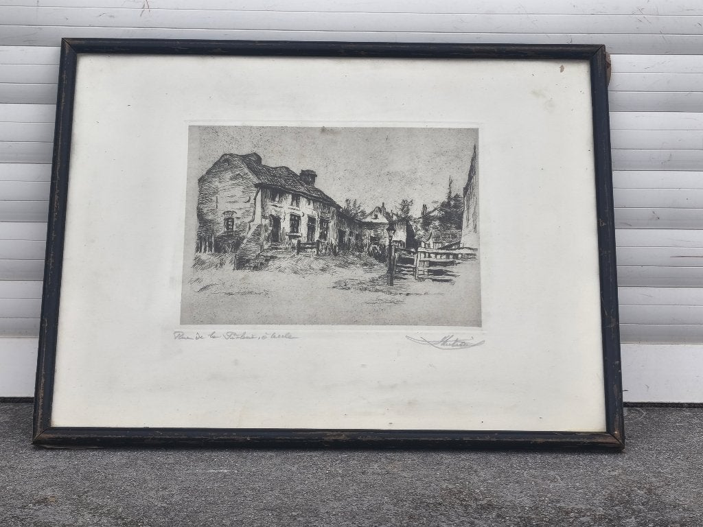 Gravure signe Henri mortiaux, Antiquités & Art, Enlèvement ou Envoi, Gravure