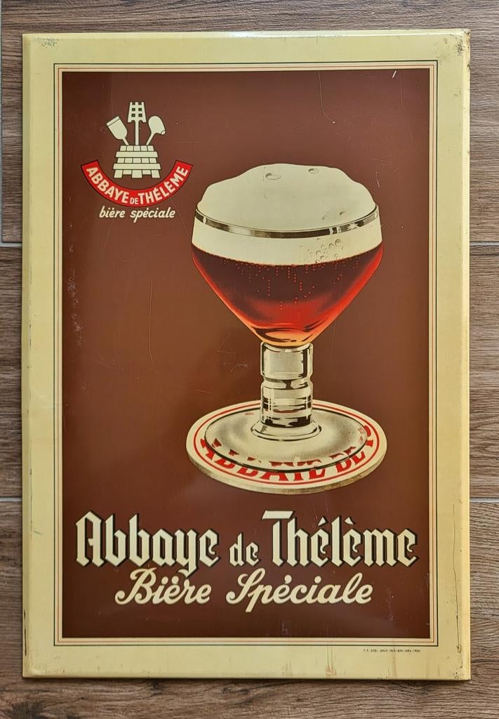 Panneau d'affichage en étain de l'Abbaye de Thélème., Collections, Enlèvement ou Envoi, Panneau publicitaire