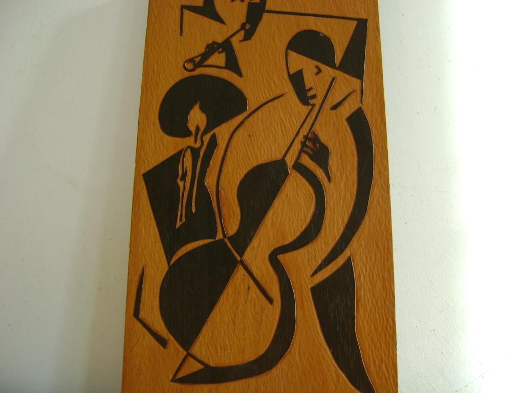 vintage jaren 60 houtsnede jazz muziek jazzband, Antiek en Kunst, Curiosa en Brocante, Ophalen of Verzenden