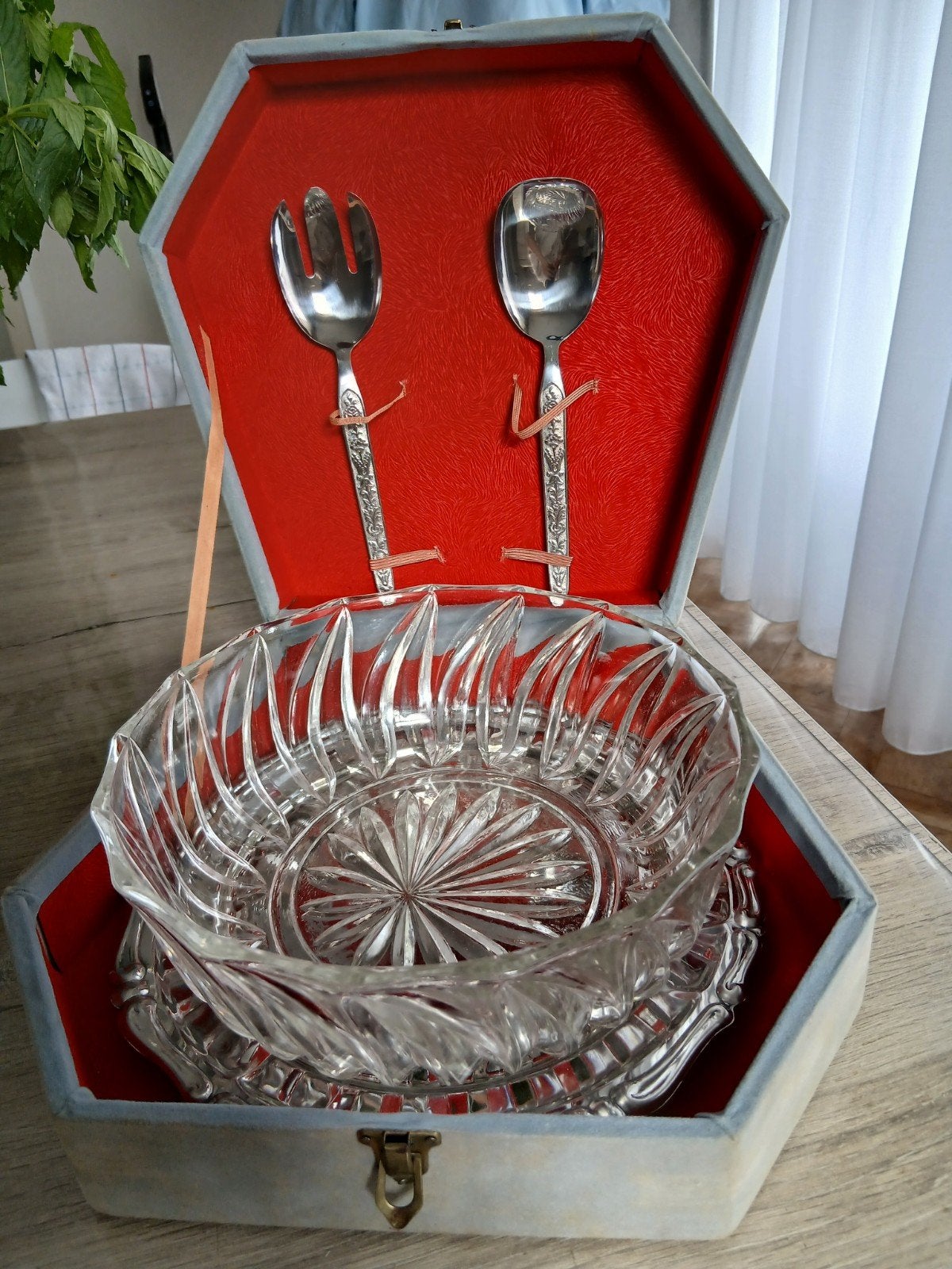 vintage servicedoos van kristal en zilverkleurig metaal, Antiek en Kunst, Ophalen of Verzenden, Zilver