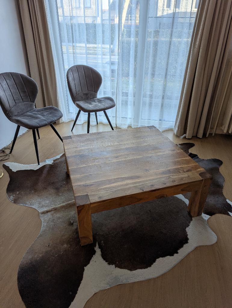 Massief houten salontafel 1mx1m, Ophalen, Gebruikt, Vierkant, Minder dan 50 cm