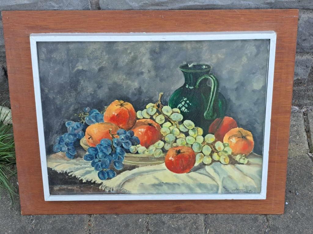 huile sur papier nature morte signe hannat, Enlèvement ou Envoi