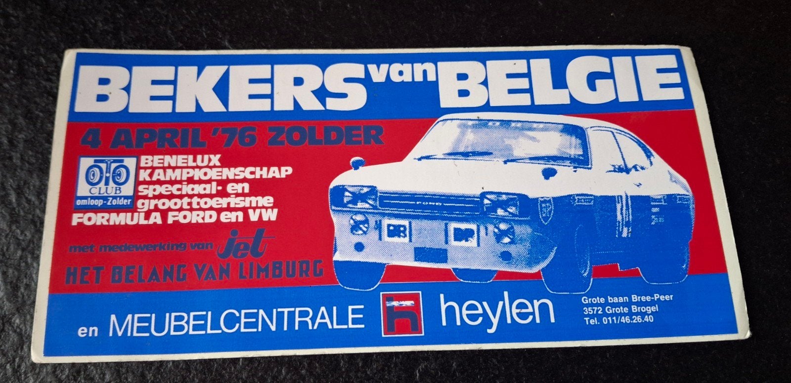 Autocollant de rallye automobile vintage Zolder Ford Capri a, Collections, Enlèvement ou Envoi, Comme neuf, Voiture ou Moto