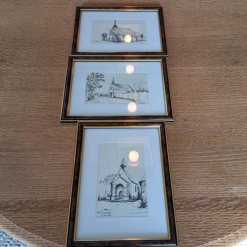 3 kadertjes met de kapelletjes van Erembodegem., Ophalen