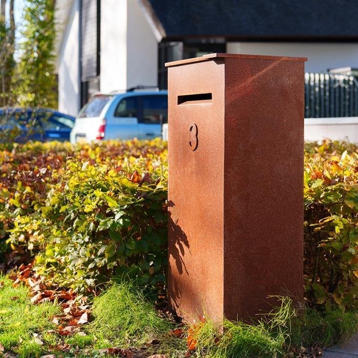 cortenstaal brievenbus, staande brievenbus, pakketbrievenbus, Ophalen of Verzenden, Nieuw, Staal, Staande brievenbus