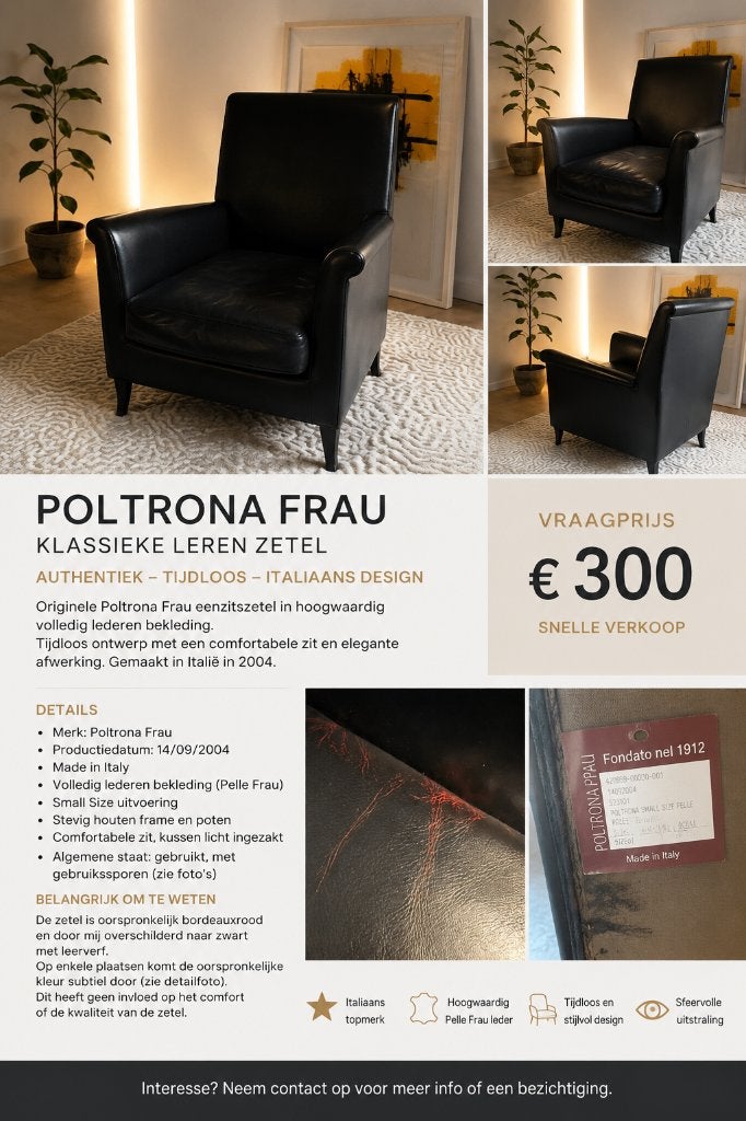 Poltrona frau zetel, Huis en Inrichting, Fauteuils, Gebruikt, Overige materialen, 75 tot 100 cm, 75 tot 100 cm, Ophalen