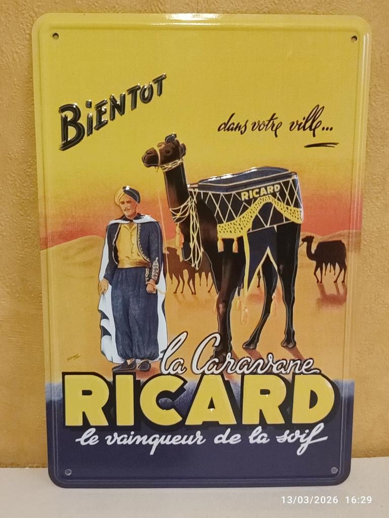 Prachtige metalen plaat met RICARD-reliëf., Verzamelen, Ophalen of Verzenden, Nieuw, Reclamebord
