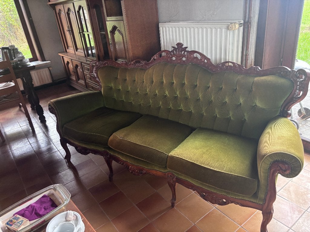 Antieke/vintage 3-zits canapé–groen velours, Enlèvement
