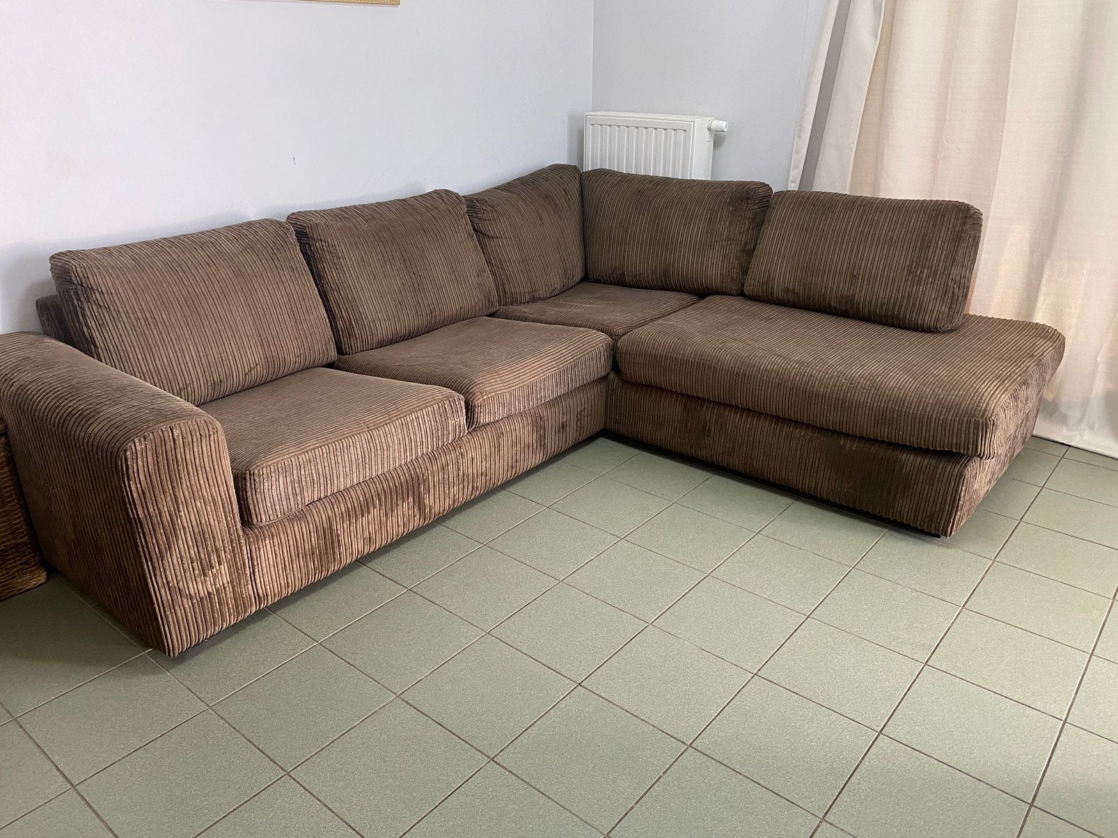 Bankstel zetel taupe ribstof bruin, Ophalen, Zo goed als nieuw