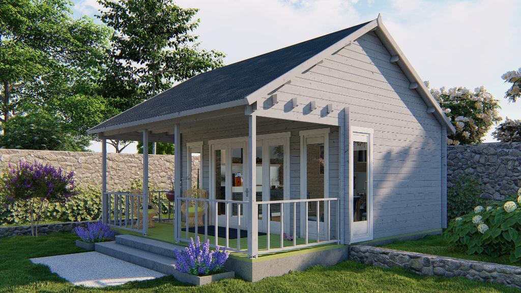 Blokhut - Tuinhuis Olaug | 44 mm | vuren onbehandeld, Verzenden, Nieuw