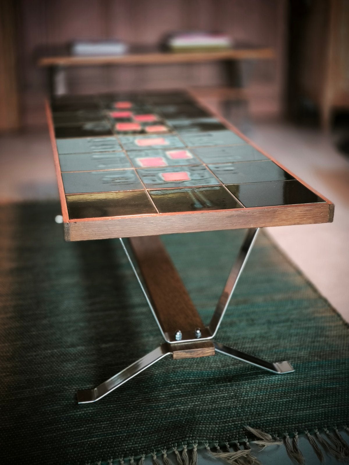 table basse céramique vintage style Belarti, Belgique 1970s, Enlèvement, Utilisé, Rectangulaire, Vintage