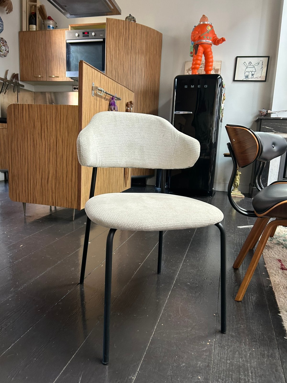 Stoelen wit design eetkamer zes stuks, Huis en Inrichting, Ophalen, Zo goed als nieuw, Wit, Stof