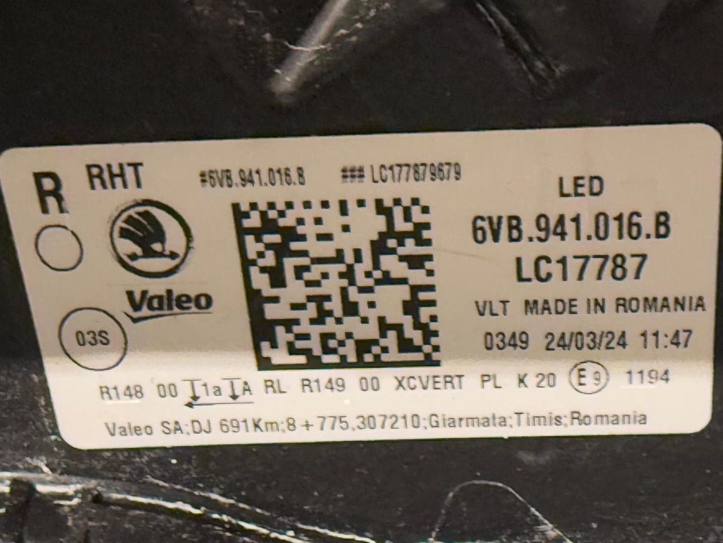 KOPLAMP SKODA FABIA VOL LED RECHTS 6VB941016B, Gebruikt, -, -, Ophalen of Verzenden