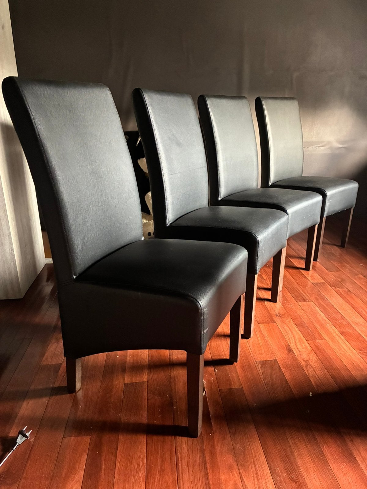 Set van 4 Luxe Eetkamerstoelen – Volledig Leder – Antraciet, Enlèvement, Comme neuf, Cuir