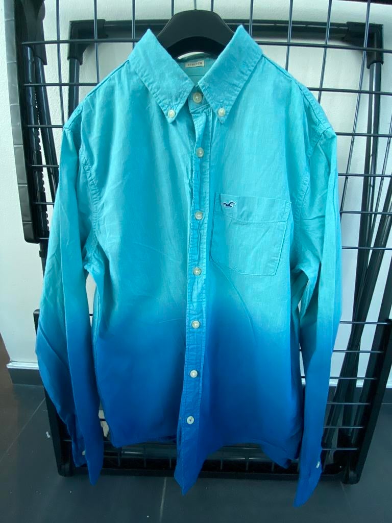 Hollister overhemd blauw ombre maat S heren, Ophalen, Gedragen, Blauw