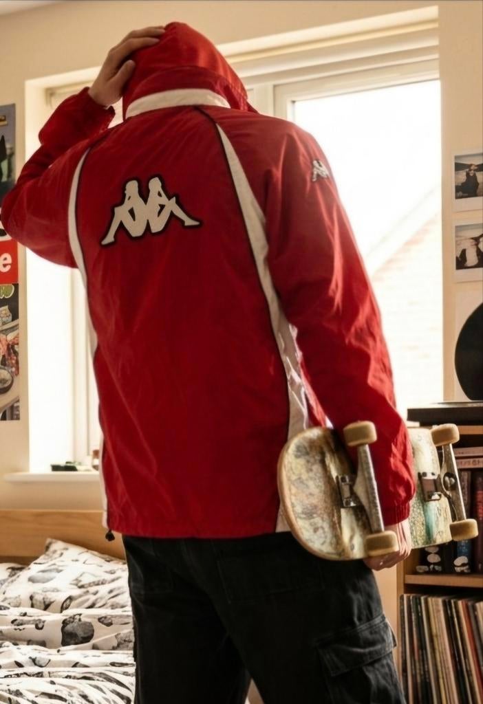 Kappa Vintage windjack - rood en wit - maat M, Kappa, Zo goed als nieuw, Rood, Verzenden