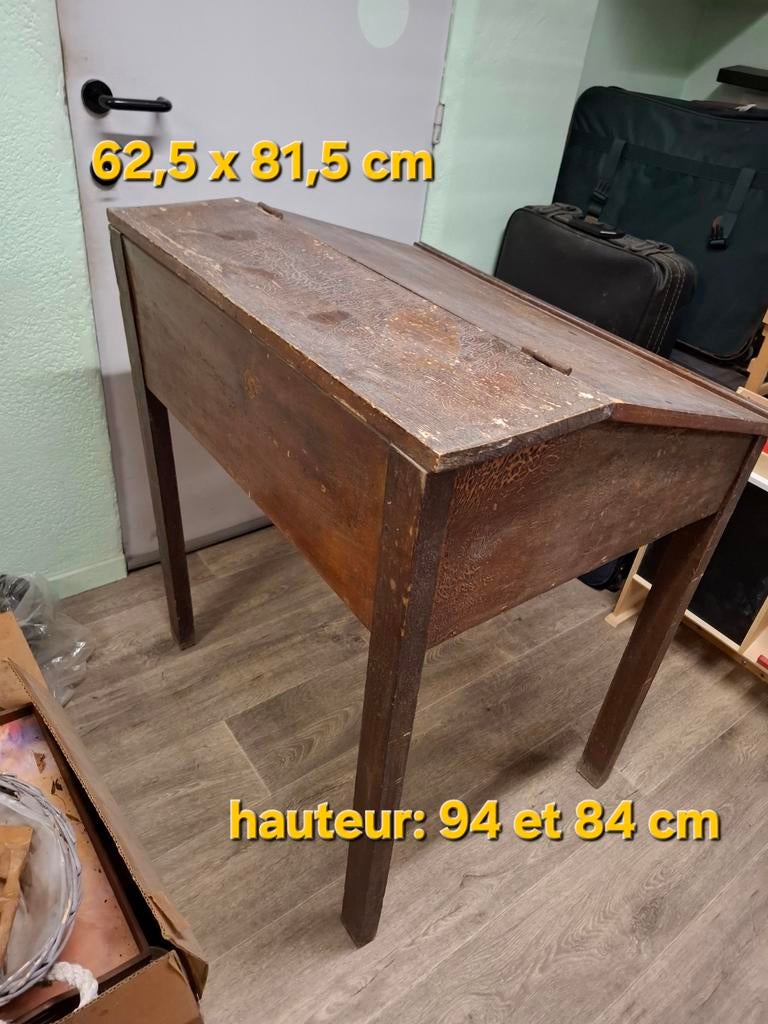 Pupitre d'écolier ancien ( XIXe - XXe siècle ), Maison & Meubles, Tables | Tables à manger, Utilisé, jusqu'à deux personnes, Rectangulaire