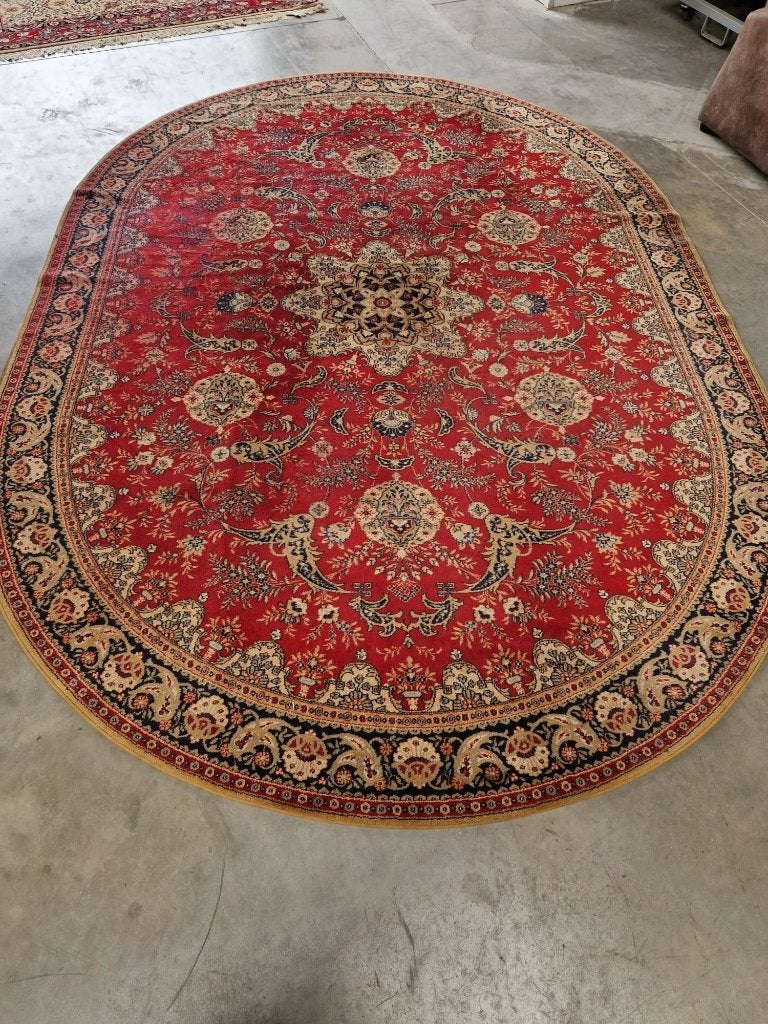 Groot ovaal wollen tapijt in Perzische stijl 250x355 cm, Huis en Inrichting, Stoffering | Tapijten en Vloerkleden, Ophalen, Crème
