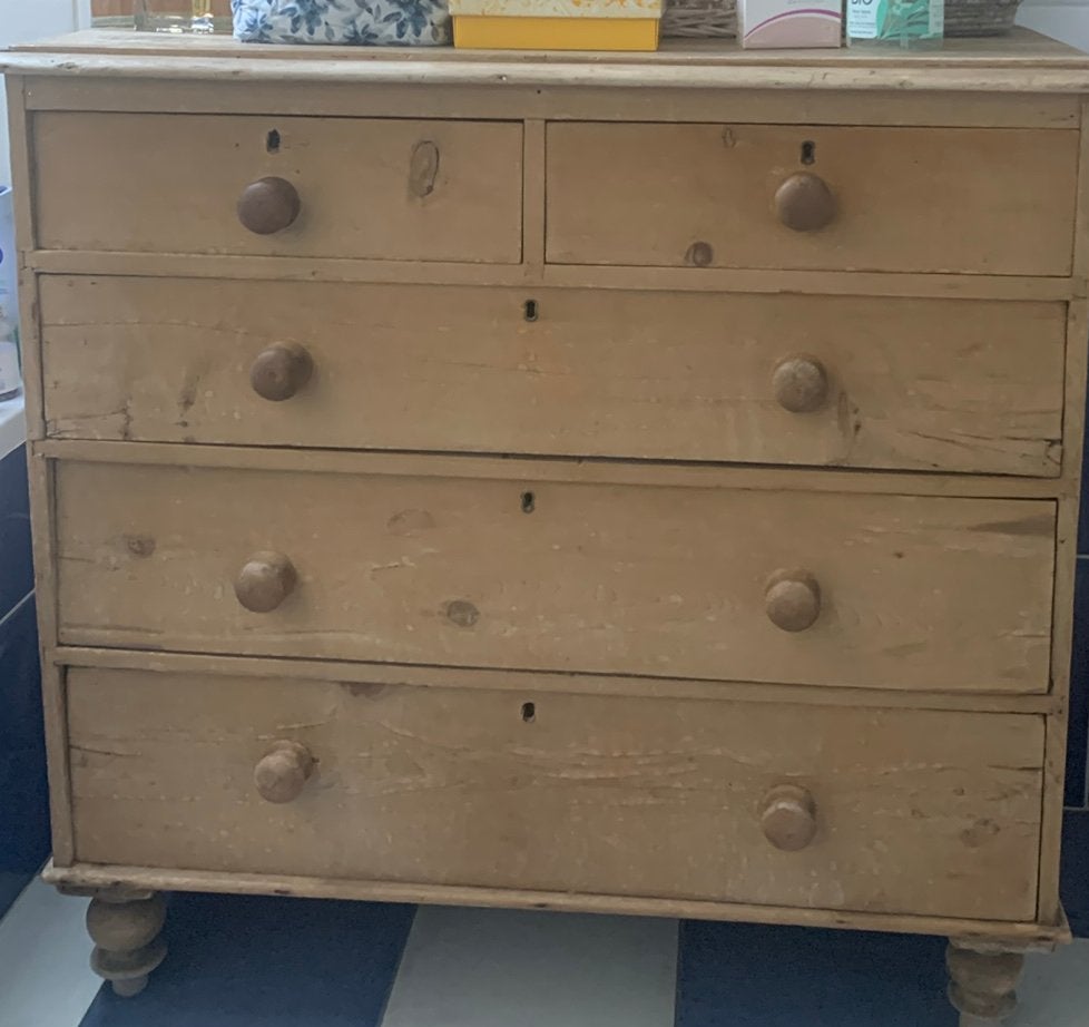 Ancienne commode en pin authentique, Ancien, 25 à 50 cm, 5 tiroirs ou plus, Enlèvement
